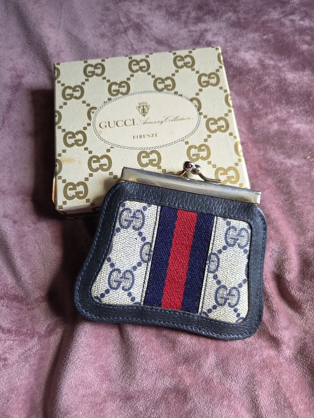 Vintage Gucci Accessory Collection Monogram Coin Purse And Box! 80s
